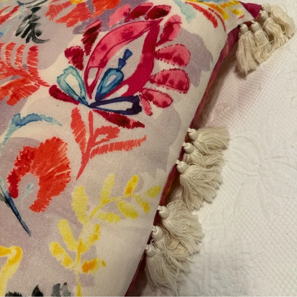 Anthropologie Talavera Colorful Rabbit Geometric Floral Pillow Cotton 20 x 20